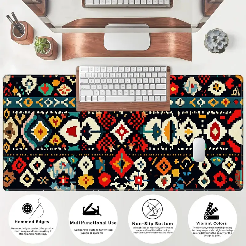 Boho Style Geometric Pattern Mouse Pad, Rectangle Gaming Mouse Pad with Non-slip Rubber Base, Decorative Desk Keyboard Mat for Home Office Game Room 4