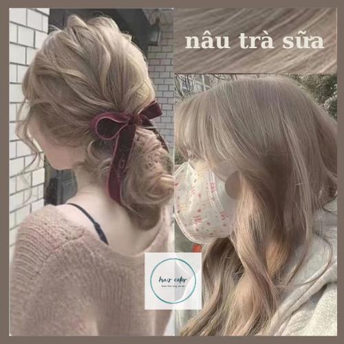  Thuốc nhuộm tóc thuốc nhuộm tóc màu TRÀ SỮA không cần tẩy tặng kèm  bao tay,trùm đầu 