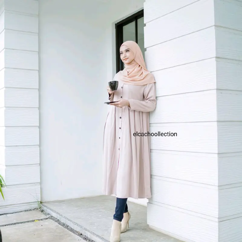 Afifah long tunik Muslimah Kain Rayon Tebal // baju tunik Panjang full Rempel dan Kancing 1