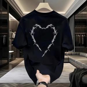 คอกลมแขนสั้นเสื้อยืดผู้ชายเทรนด์อังกฤษพิมพ์ฤดูร้อนด้านบนหลวมพร้อมขนาดเสื้อยืดผ้าฝ้ายพิมพ์เทรนด์แขนสั้น