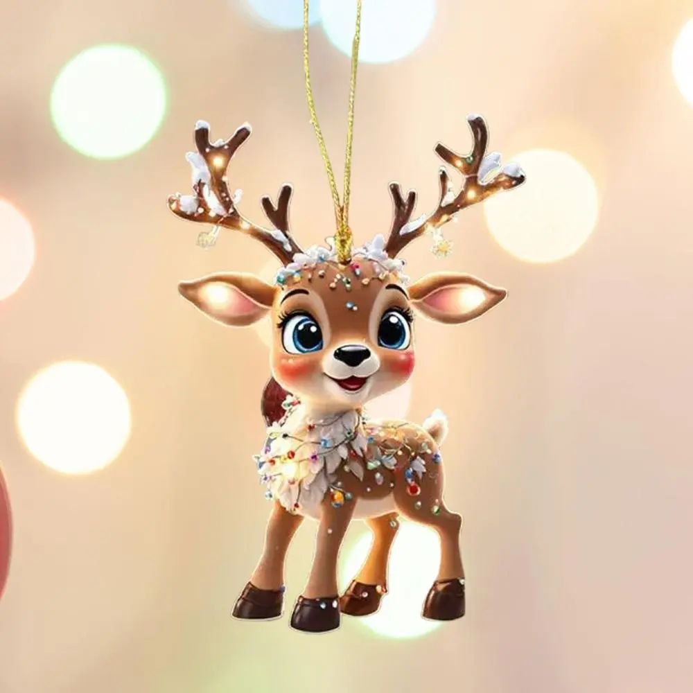 Christmas Elk Hanging Ornament, Acrylic Pendant Christmas Tree Decoration Reindeer Hanging for Farmhouse