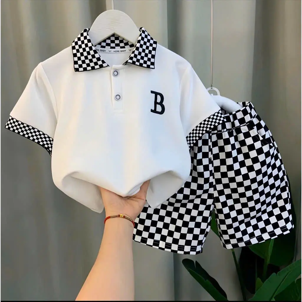 Bộ Quần Áo Polo Cho Bé Trai Chất Vải Poly Cao Cấp Phong Cách Tay Ngắn + Quần Short Đủ Size 8-36Kg---MÃ CARO
