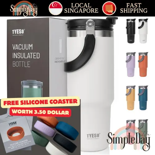 TYESO Tumbler with Handle and Straw Lid, Insulated Stainless Steel Double Walled Vacuum Water Bottle
