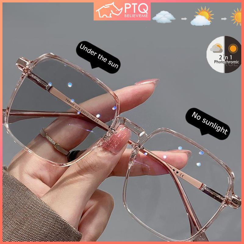 Kính chống ánh sángXanh Biển dành cho nam, nữ, nữ sinh, học sinh, kính râm đổi màu, gọng lớn, kính mắt siêu nhẹ, thời trang ngọt ngào, phong cách Hàn Quốc, phụ kiện thời trang PTQ mới 2021