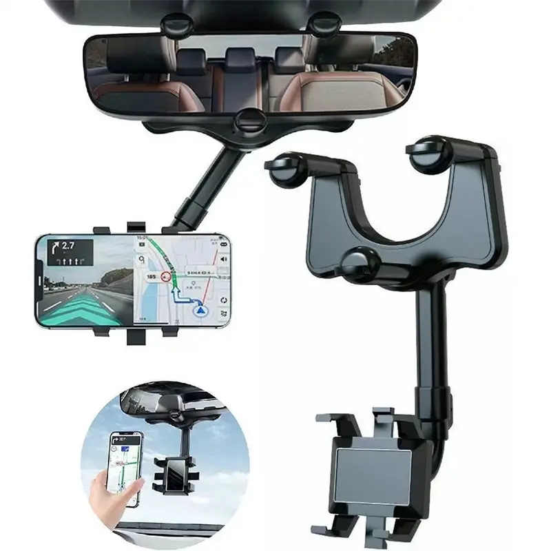 Auto Rearview Mirror Phone Holder in Car Mount Stand for CellPhone Rotating Adjustable