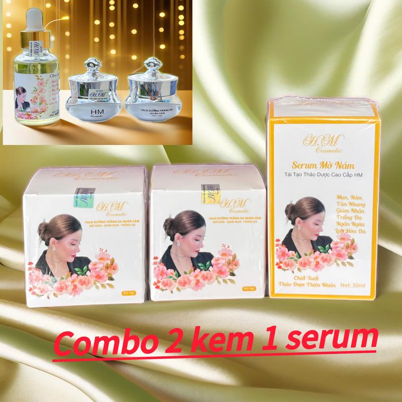 combo mờ nám tàn nhang màu trắng  gồm 2 kem và 1 tinh chất thảo mộc dành cho da nám, mụn, tàn nhang Không chứa cồn Không chứa paraben Skincare Serum Trà face Kem Face peelda retinol kemkone hãn peel combo  trị tinh  chat duong