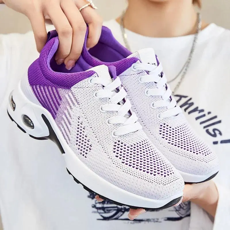 New Running Shoes Ladies Breathable Sneakers Summer Light Mesh Air Cushion Women's Sports Shoes Outdoor Lace Up Training Shoes Comfortable walking shoes for foot protection
