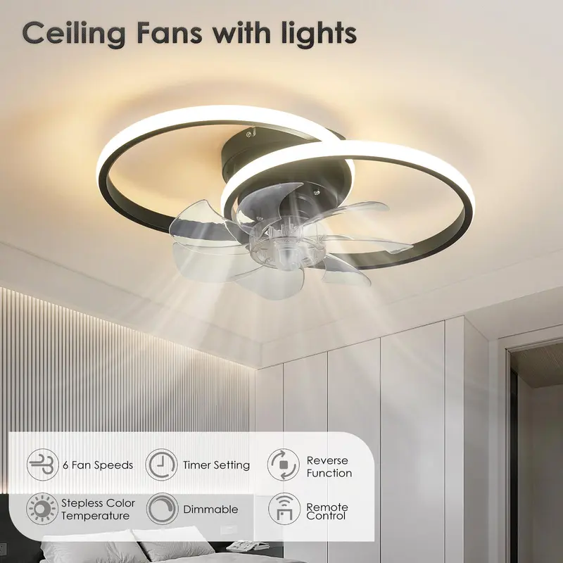 Modern Ceiling Fan with Light, 6 Speed Ceiling Fan Light with Remote Control, Reversible Blades Fan Light for Bedroom Kitchen Dining Room 3