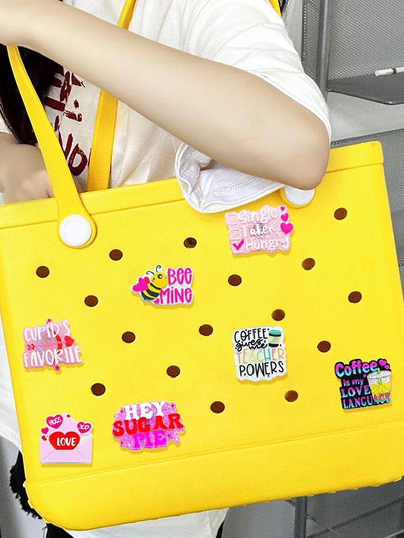 Product Introduction of Cute Letter Pattern Bag Charm, Fashionable Bag Decoration for Beach Bag, Bag Decoration for Women & Girls, Bag Accessories for Beach Bag 3