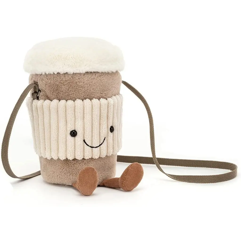 Jellycat Amuseable Coffee-To-Go Plush Bag Crossbody with Zipper Top Gift, Suitable for Girls and Teenagers