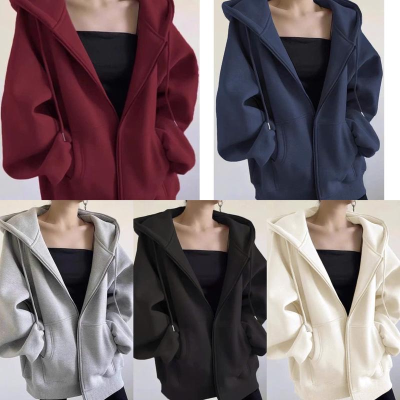 ÁO KHOÁC NỈ CÓ NÓN FROM RỘNG MÀU TRƠN BASIC, CHO NỮ, CHO NAM