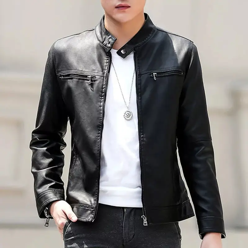 Jaket kulit pria keren gaya Musim dingin Nyaman Slim Fit Lembut 1