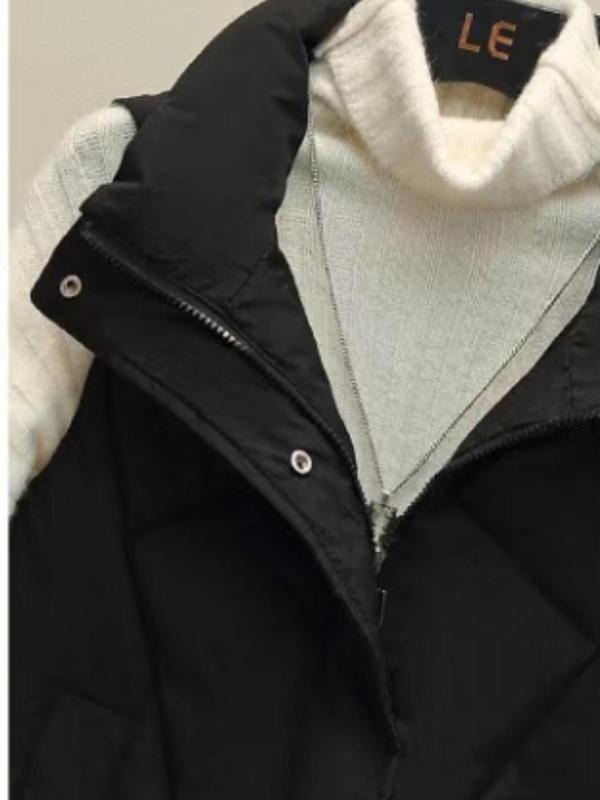 Women's Solid Color Zip Up Pocket Vest Jacket, Casual Stand Collar Sleeveless Outerwear for Fall & Winter, Women's Clothes for Daily Wear 3