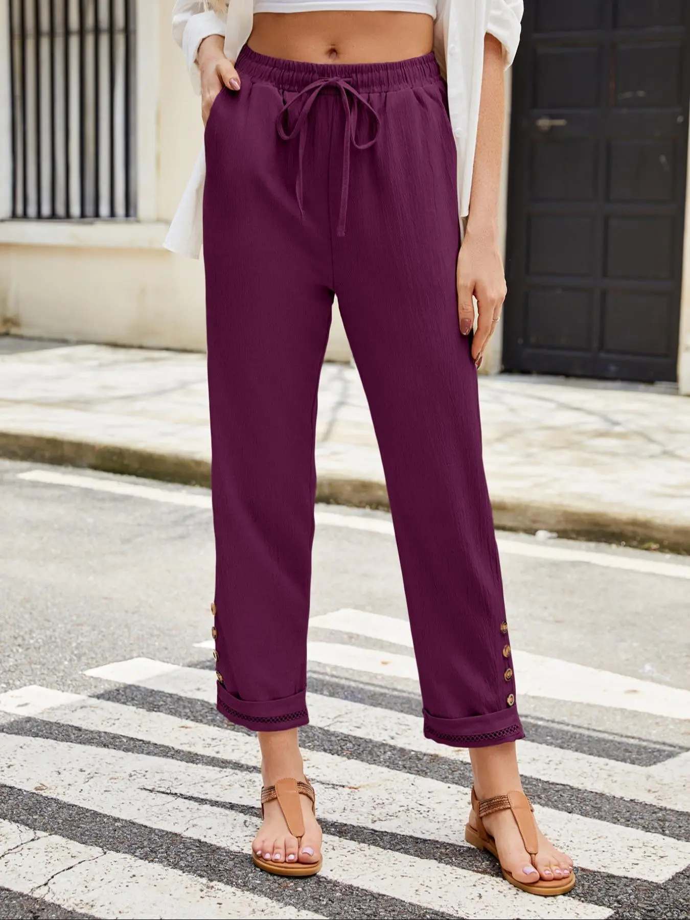 Women's Plain  Drawstring Waist Pants, Casual Comfy Trousers for Spring & Fall, Women's Bottoms for Daily Wear