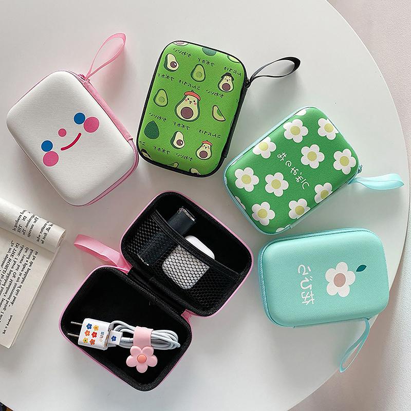 [xtv]Cute Cartoon Fruit Flower Pattern Headphone Data Cable Storage Bags Charger Power Bank Rectangular Box Zipper Bag Pouch 1