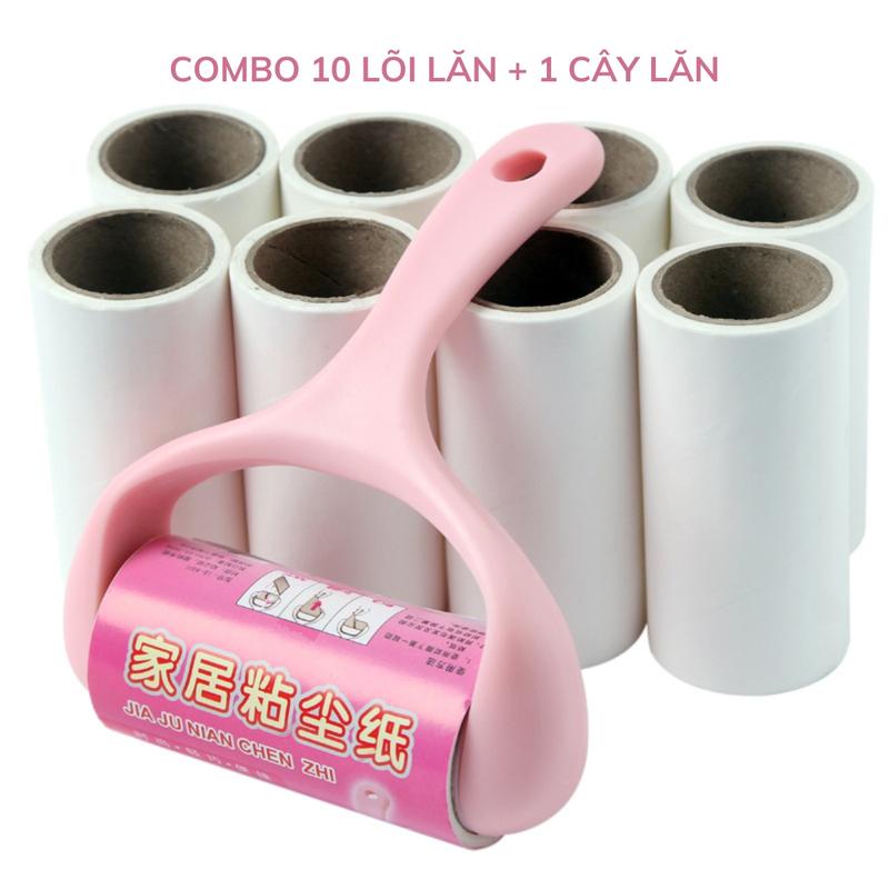 Combo 10 lõi lăn bụi TẶNG KÈM 1 CÂY LĂN, Cây lăn bụi làm sạch quần áo chăn ga gối đệm sofa, Thanh lăn lông Chó Mèo