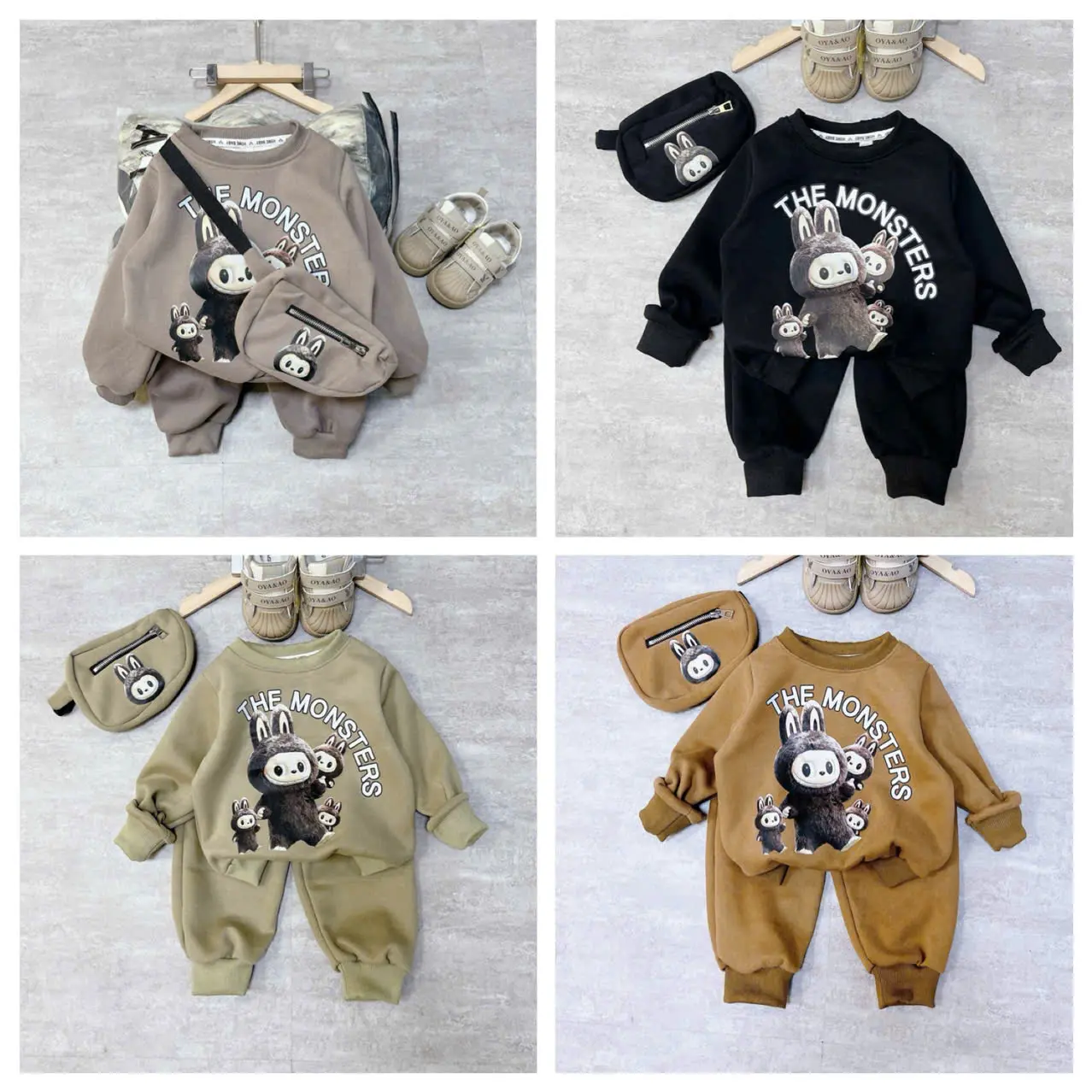 (10-25kg)Bộ quần áo nỉ hai da LABUBU KÈM TÚI cho bé trai