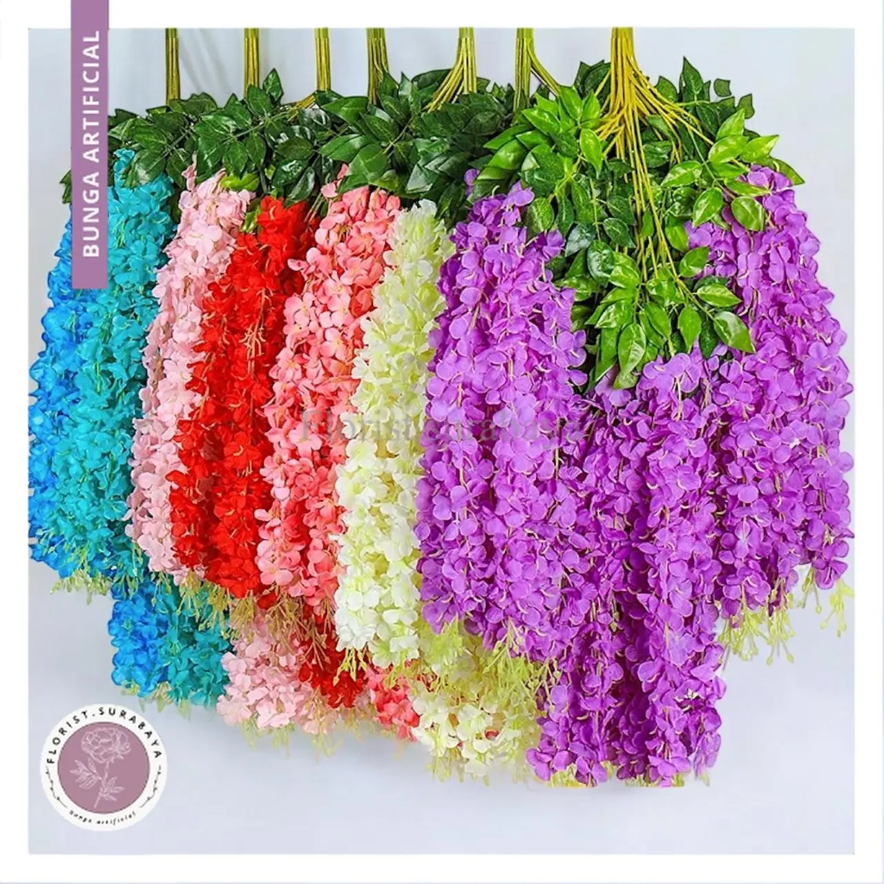 [1 LUSIN]BUNGA WISTERIA JUNTAI CABANG 3-BUNGA JUNTAI DEKORASI-BUNGA GANTUNG RAMBAT BUNGA DEKOR (37-42)