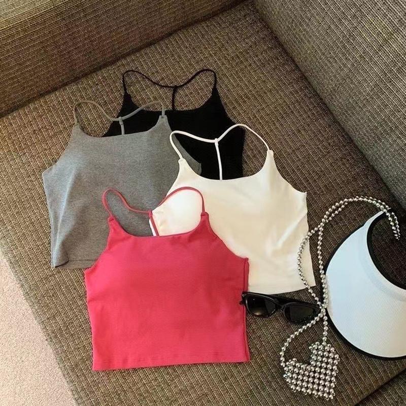  Áo Crop Top Không Tay Cổ Yếm Gợi Cảm Có Đệm Màu Trơn Áo Nữ Dành Cho Nữ 