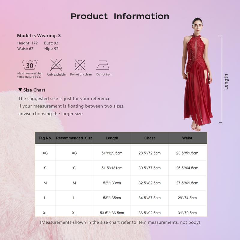 Jizyo Women Lyrical Dance Dress Halter Strappy Back Leotard Mesh Split Maxi Skirt Modern Dance Costume 8