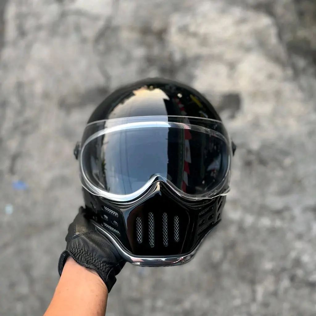 Helm Cakil M30 Black Glossy With Visor Premium Quality! Helm Custom Retro Classic