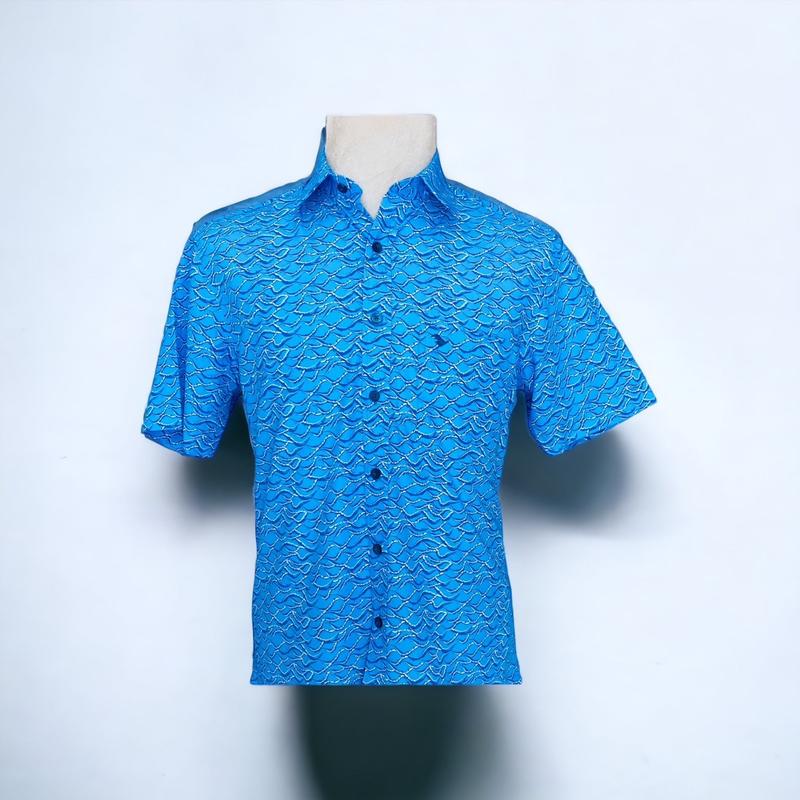 Áo sơ mi tay viettien ngắn vạt ngang đi biển Cổ chữ V 1