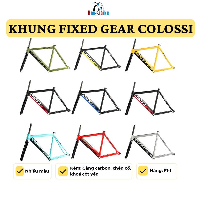 Khung xe đạp Fixed Gear COLOSSI bánh 700C kèm càng+chén cổ+khóa cốt - F1:1 Sports Đạp Xe Đạp Gắn Xe Đạp