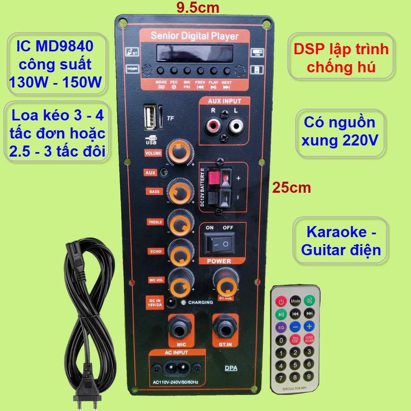 Bo mạch loa kéo DSP lập trình chống hú IC MD9840 công suất 130W-150W có nguồn xung 220V - Karaoke và Guitar điện - Led, Nghe Nhạc