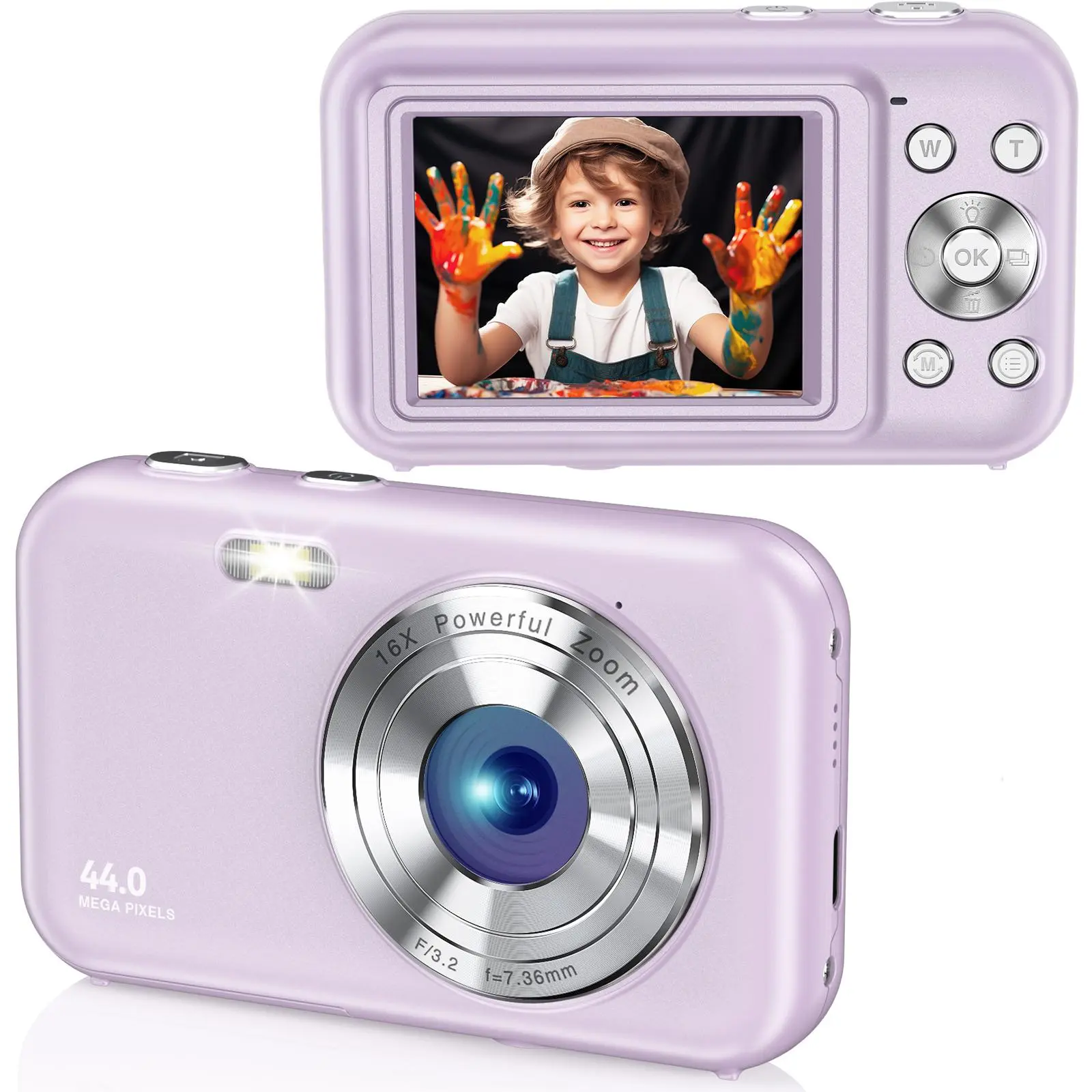 44MP Digital Camera, 16X Digital Zoom 1080P Full HD Video Digital Cameras, Vintage Digital Camera, LCD Screen Camera Digital with 32GB Memory Card & 2 Batteries, Stocking Fillers Gift