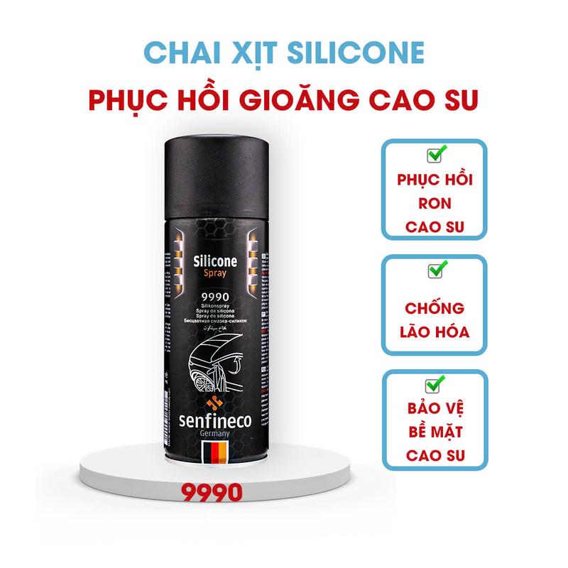 Senfineco 9990 Silicon Spray Dầu chuyên dụng phục hồi gioăng cao su cửa và Chống kẹt chính lên xuống ô tô, Dung tích 450ml khí nén