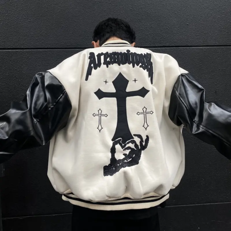 Bomber tay da , varsity jacket nam nữ chất dạ 2 lớp , áo khoác bóng chày local brand unisex Menswear Navy