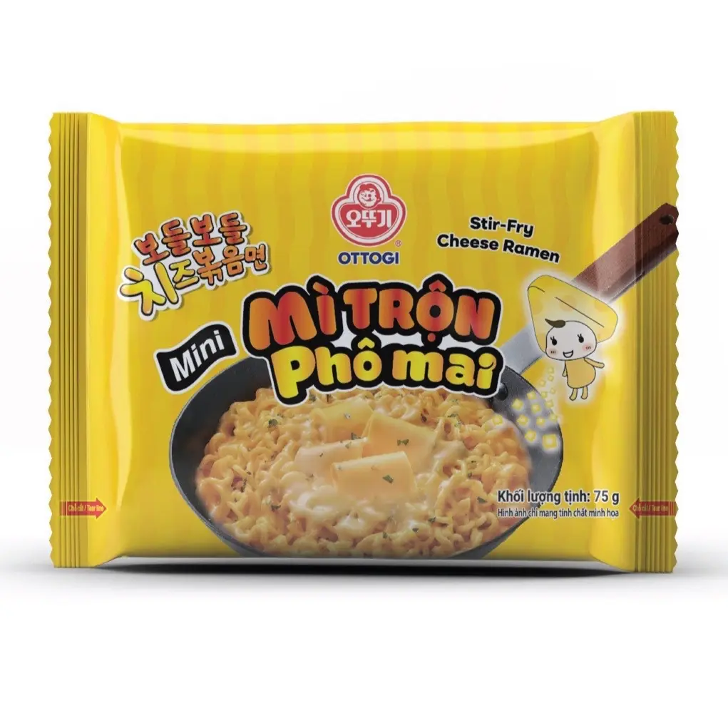 Mì trộn phô mai kiểu Hàn Quốc Ottogi vị không cay 80 g, vị cay 75 g, mì mini trộn phô mai