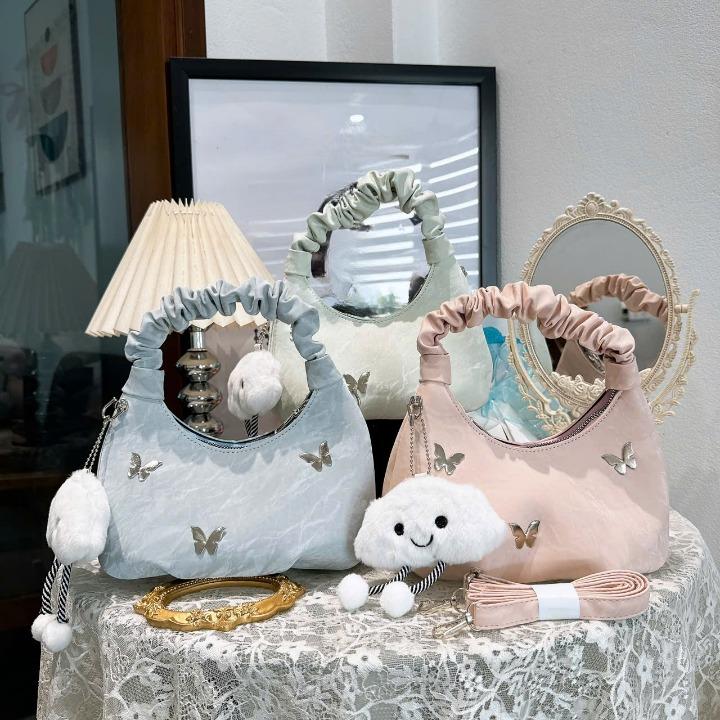 Túi xách nữ đeo chéo cầm tay quai rúm đính phụ kiện xinh sắn tặng kèm gấu _TDC026