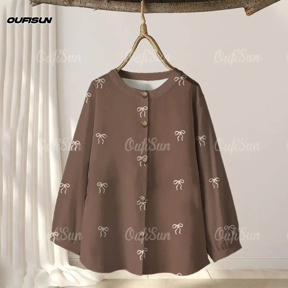 2025 NEW Ladies' Family Parent Child Shirt Women's Shirts Women's Bow Printed Muslim Shirt Oversize Puff Sleeve Elastic Cuffs Plus Size Women's Shirt Outdoor Sports Quick Drying and Breathable Muslim Sports Top