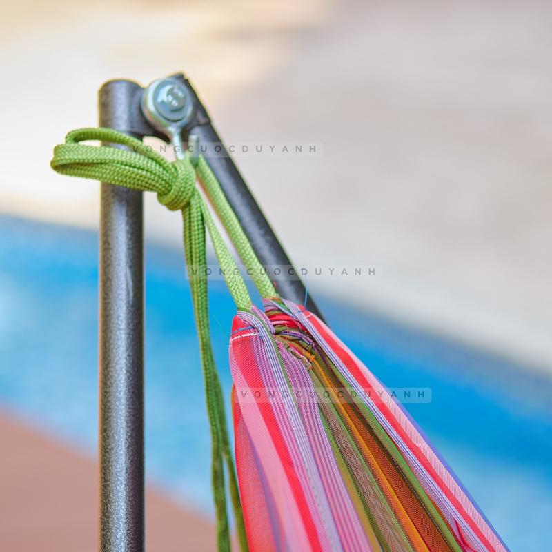 Product Introduction of Võng gân cước khổ lớn rộng 2m35x115cm, nằm thoải mái - Nam, Fish mắc tăng cây điện 4