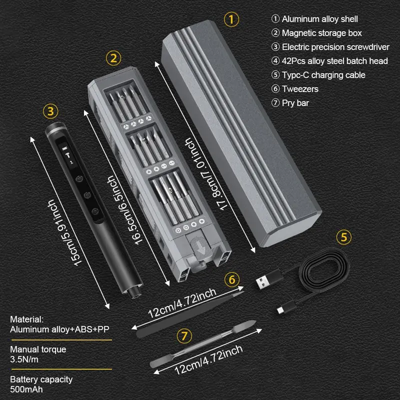 Mini Electric Screwdriver, Precision Electric Screwdriver with 42pcs Magnetic Bits, Suitable for Electronics Laptops Glasses Clocks 1