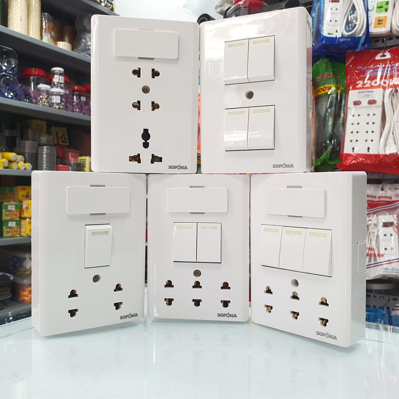 Bảng điện cao cấp dòng E SOPOKA, 1 công tắc, 2 công tắc, 3 công tắc, 4 công tắc, 3 ổ cắm lắp nổi