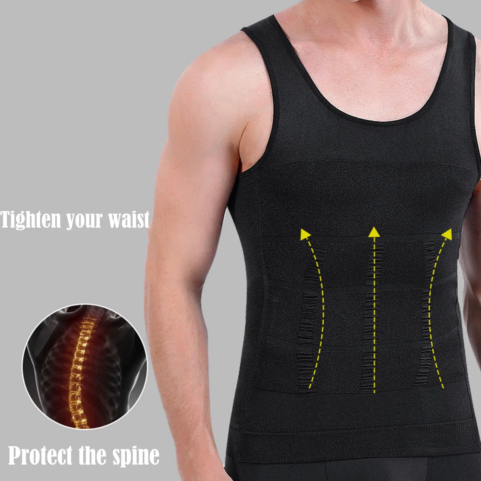 Men Compression Shirt Shaping Body Breathable Waist Trainer Vest Abs Abdomen Undershirt Tummy Control Undershirt
