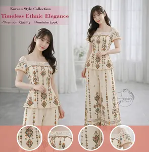 AC | [Pre-Oder] One Set Raodah Matsilk Motif Lengan Pendek Dan Celana Panjang Casual Simple Elegant Style Wanita