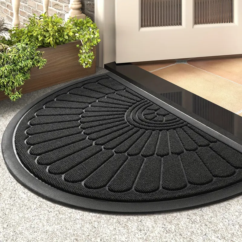 1pc Door Mat Outdoor Indoor Entrance Doormat-Semicircular Durable Rubber Non Slip Front Door Mat for Outside Inside Entry Entryway Dirt Trapper Welcome Mat for Muddy Paws and Shoes 0
