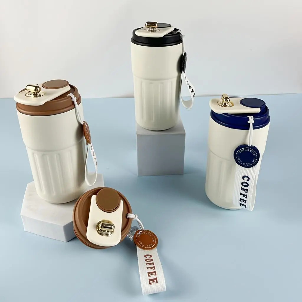 Stainless Steel Vacuum Flask, 1 Count Portable Water Bottle with Lid & Lifting Rope, Drinking Cup for Home Office School Outdoor Camping