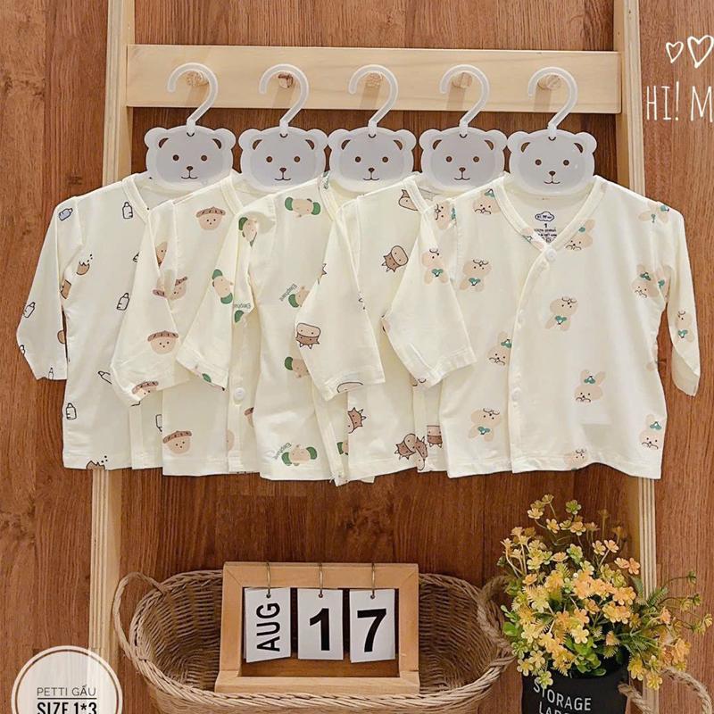 Áo sơ sinh dài tay cho bé trai bé gái 3-8kg vải petit mềm mịn mát phù hợp mùa hè thu tông màu trắng ngà in hình dễ thương _ A23 0