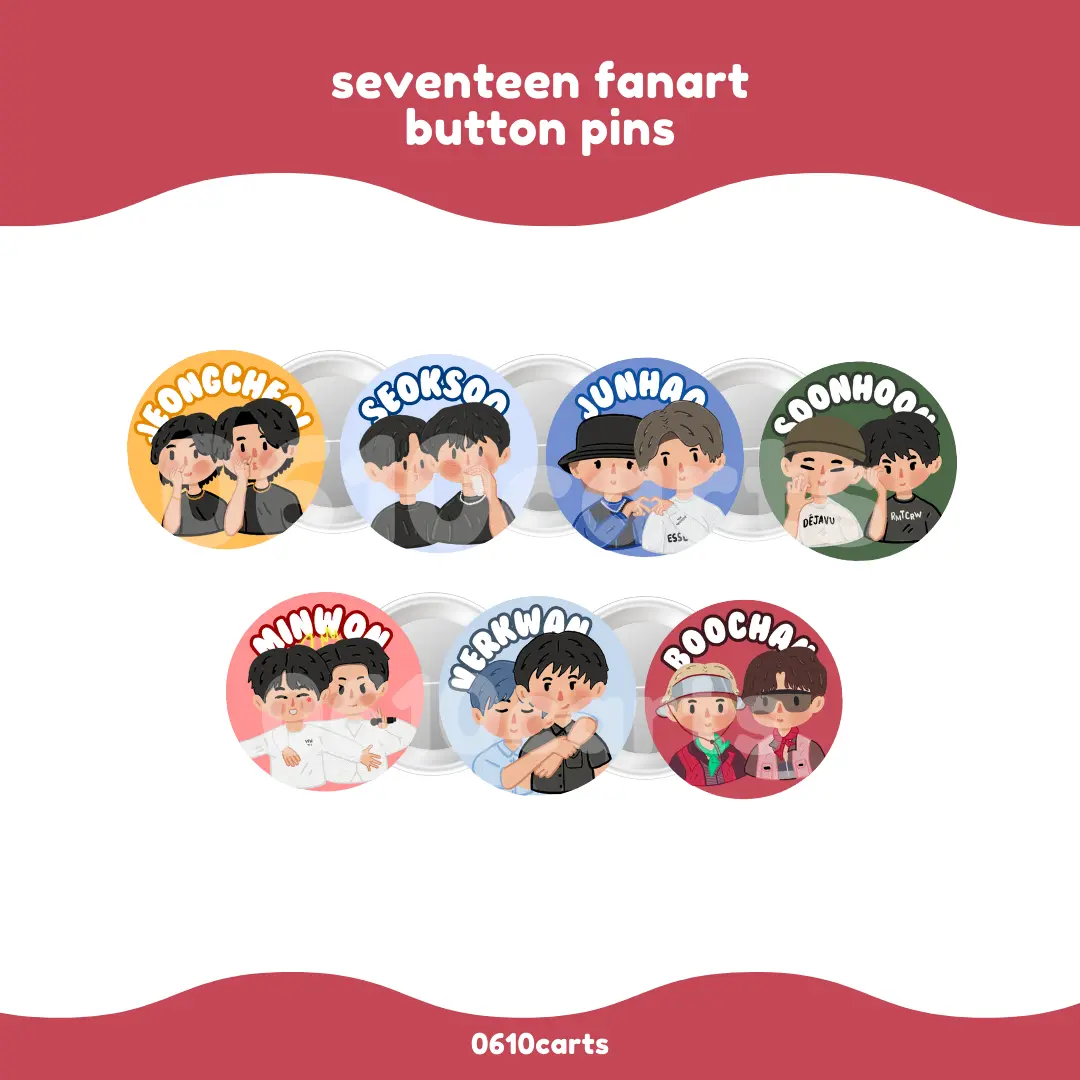seventeen fanart vinyl sticker and button pin badge | fanmade merch | 0610carts