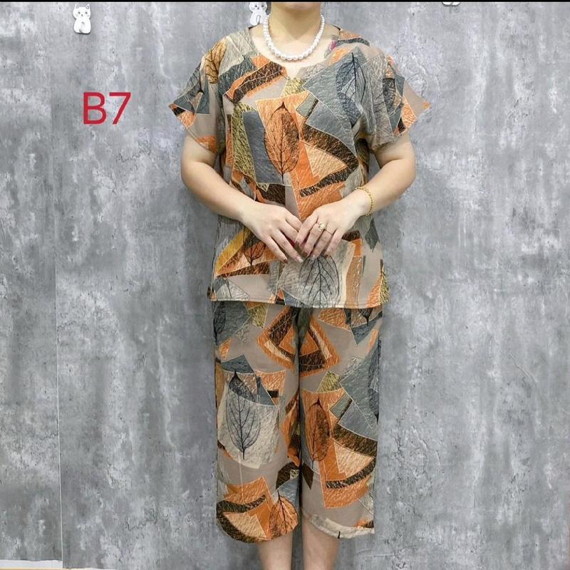  MÃ  B  Bộ lụa mango tay ngắn quần lủng Mặc ở nhà Cao Cấp Có hoa cho bà và các mẹ Mùa hè Có hoa Women Mùa hè Mùa đông Có hoa Lụa Cotton Áo Quần Ngủ 