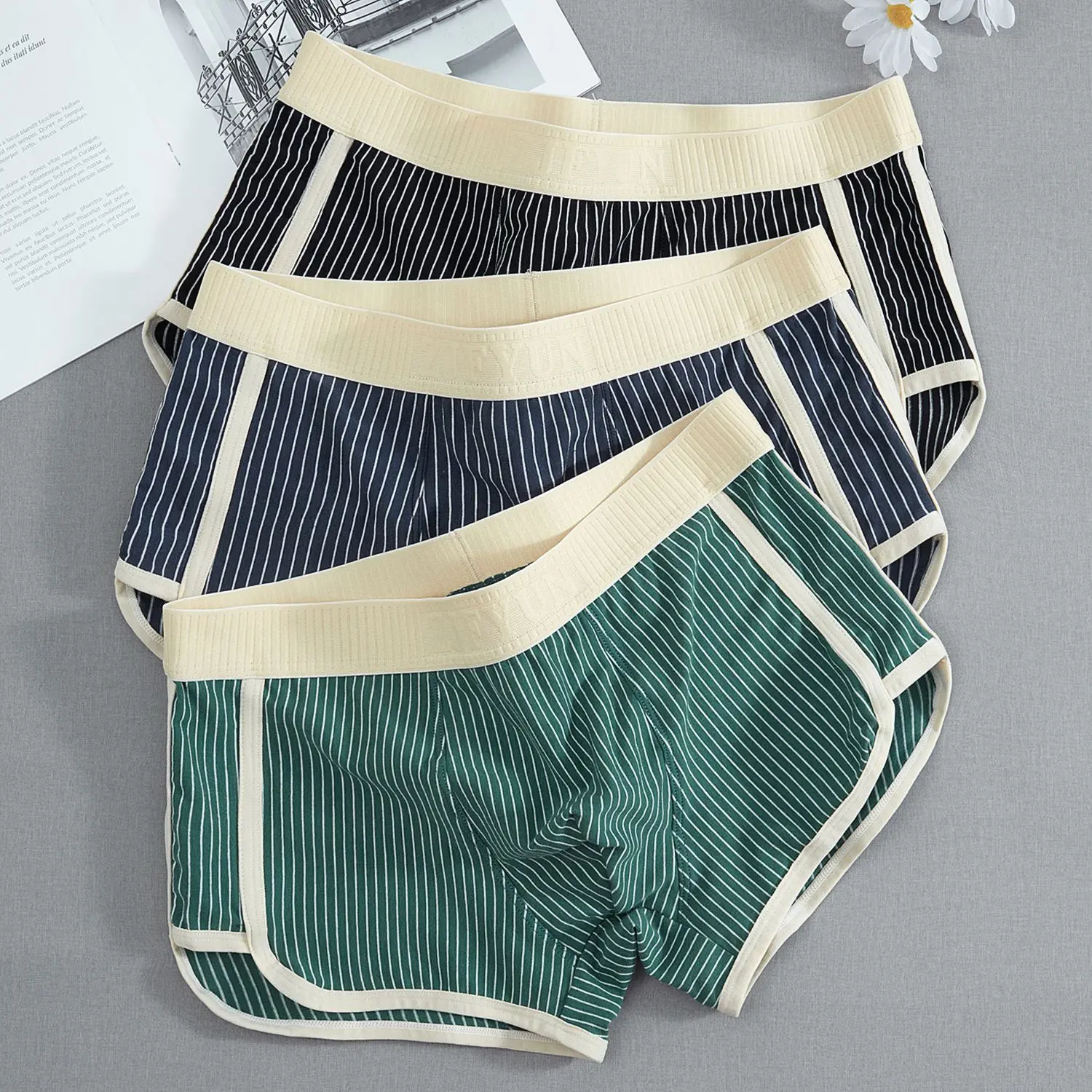 Đồ Lót Nam, Boxer Đùi Thoáng Khí Sọc Cotton, Phong Cách Trẻ Trung Hàn Quốc, Boxer Đùi Cạp Trung Thích Hợp Cho Bé Trai, Quần Đùi Thời Trang Cá Tính