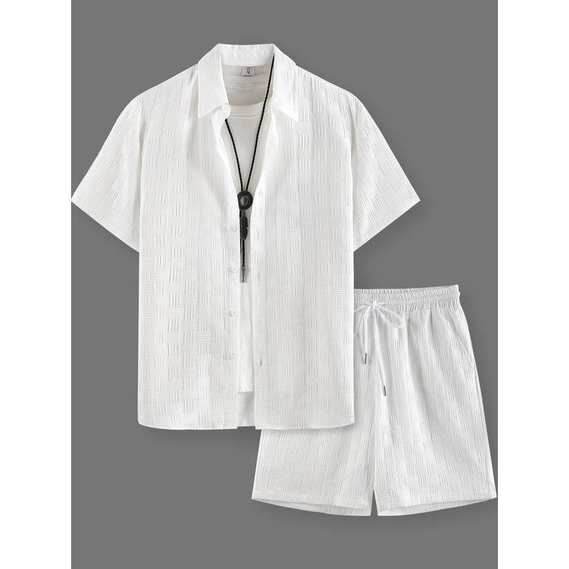 Men's Regular Fit Short Sleeve Pajama Two-piece Set, Casual Comfy Button Up Top & Shorts Pj Set, Men's Summer Sleepwear, Sleeping Clothes 1