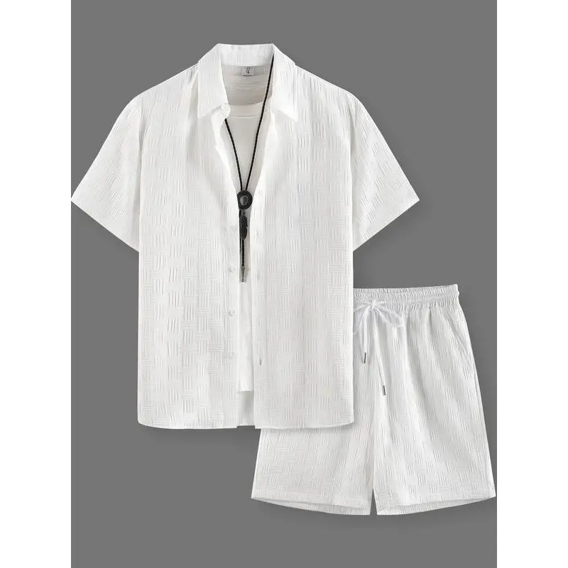 Men's Regular Fit Short Sleeve Pajama Two-piece Set, Casual Comfy Button Up Top & Shorts Pj Set, Men's Summer Sleepwear, Sleeping Clothes 1