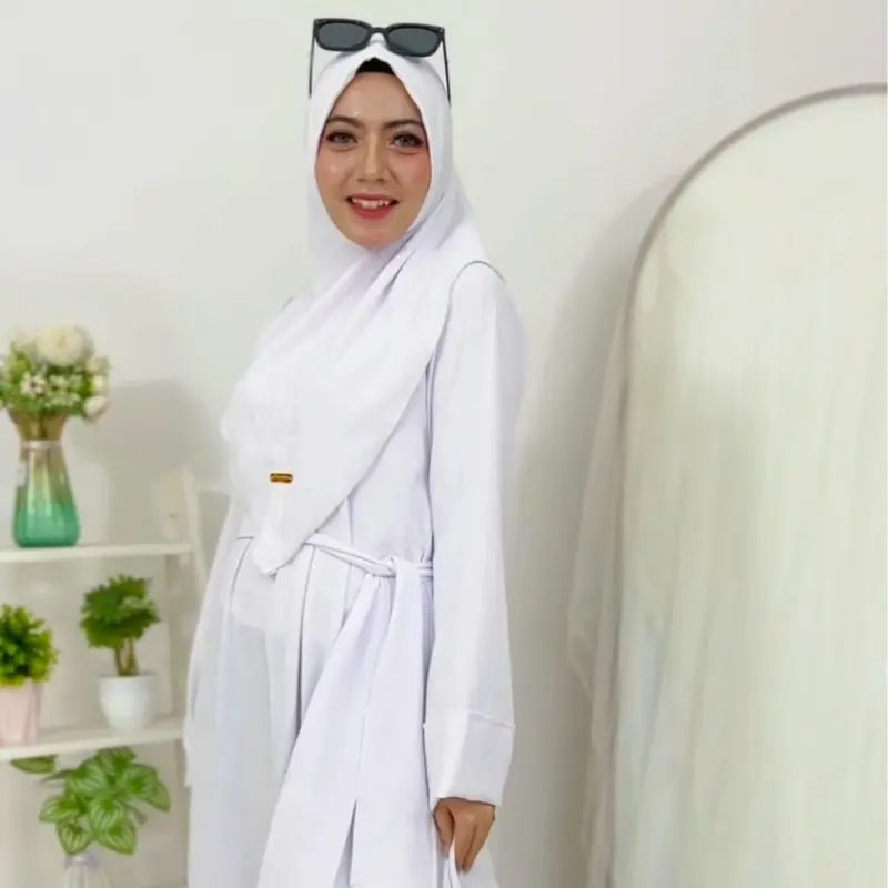 Abaya turkey remaja set hijab bahan crinkle airflow baju gamis abaya lebaran terbaru 2024 8