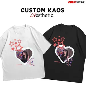 Kaos Custom Bisa Pakai Foto Dan Nama Kamu - Kaos Bucin Request Foto Sendiri - Custom Kaos Aesthetic - Kaos Couple - Kado Kaos Untuk Pacar - T-shirt Printing DTF - [CK16] Kaos Distro Polyester Semi Catton Streetwear - Hitam, S Baju Combed