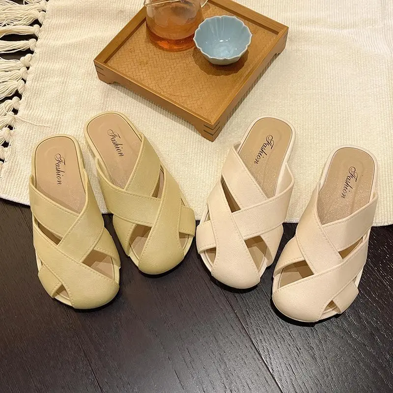 Giày sục nữ hở gót thiết kế quai chéo, sục nữ phong cách thời trang hàn quốc, size từ 36-41[Lù Store] 2